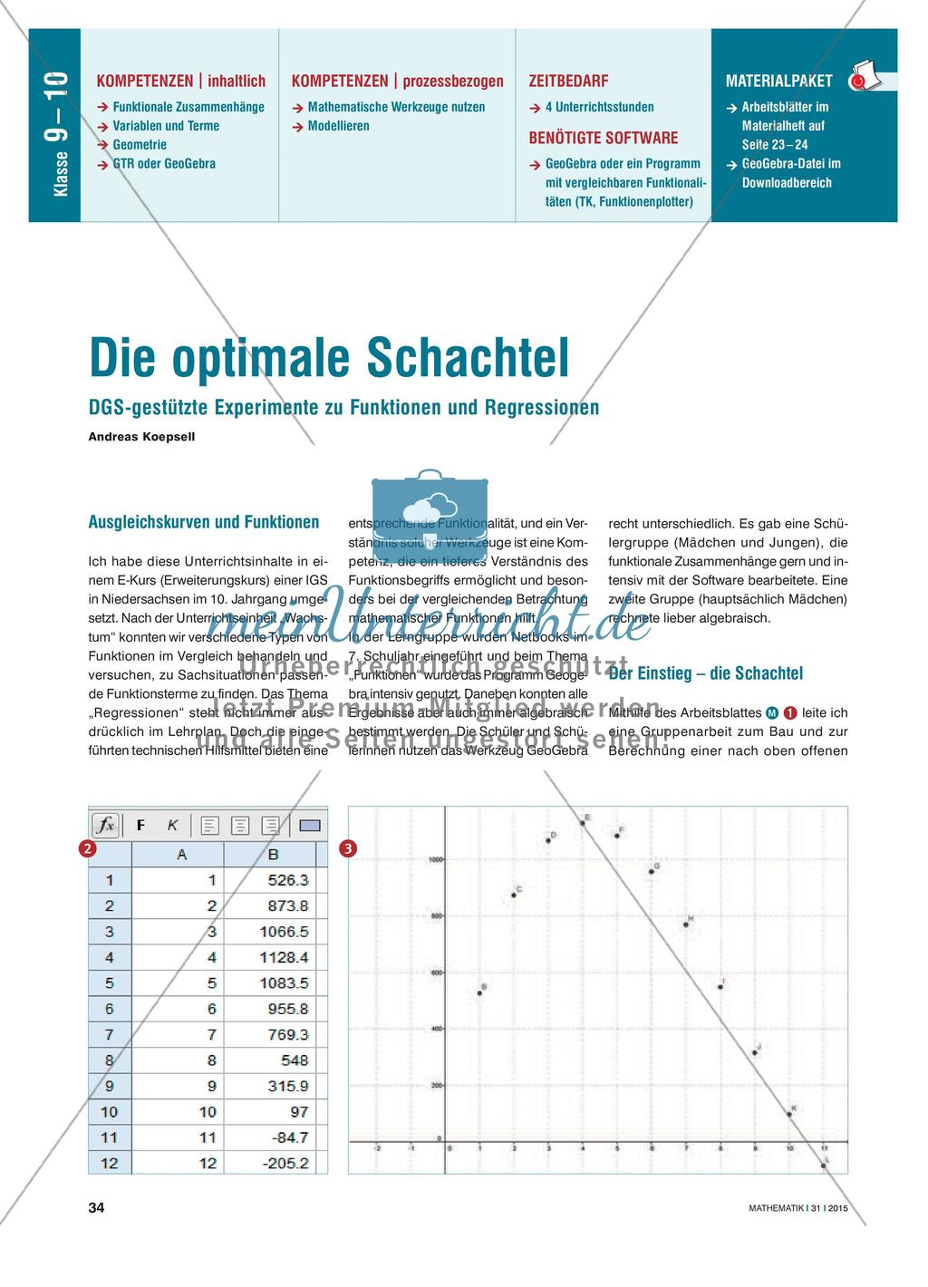 Die optimale Schachtel - DGS-gestützte Experimente zu Funktionen und Regressionen Preview 1