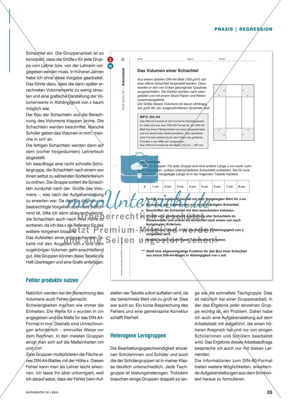 Die optimale Schachtel - DGS-gestützte Experimente zu Funktionen und Regressionen Preview 2