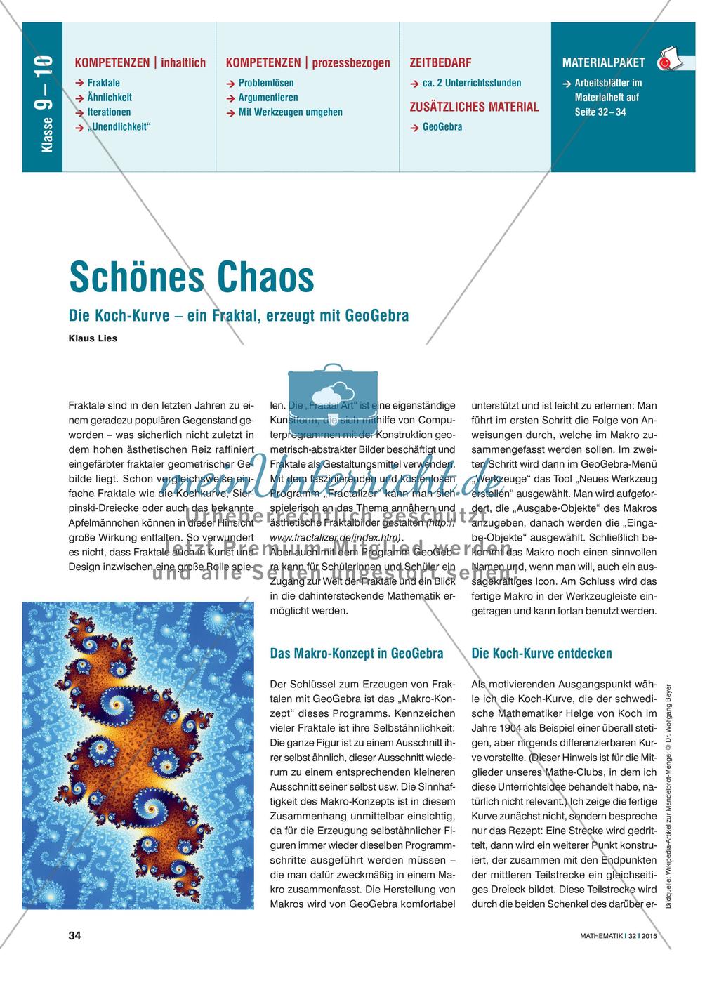 Schönes Chaos: Die Koch-Kurve – ein Fraktal, erzeugt mit GeoGebra Preview 1