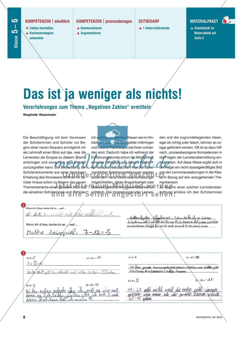 Das ist ja weniger als nichts! - Vorerfahrungen zum Thema „Negativen Zahlen“ ermitteln Preview 1