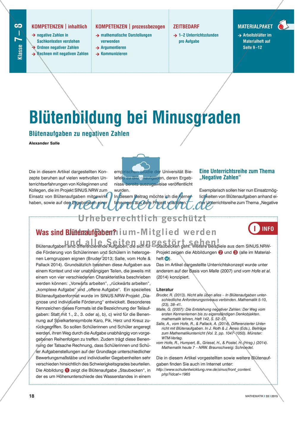 Blütenbildung bei Minusgraden - Blütenaufgaben zu negativen Zahlen Preview 1