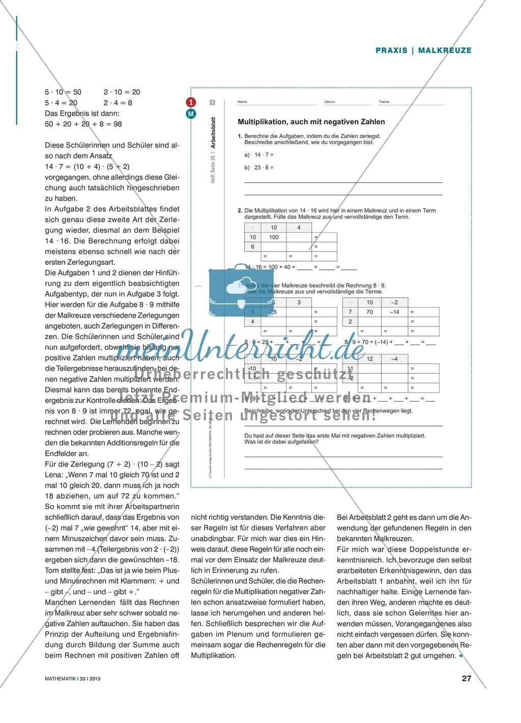 Das Kreuz mit den Minuszahlen - Mit Malkreuzen Multiplikationsregeln für negative Zahlen finden Preview 2