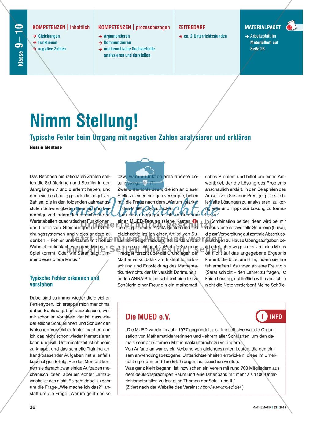Nimm Stellung! - Typische Fehler beim Umgang mit negativen Zahlen Preview 1