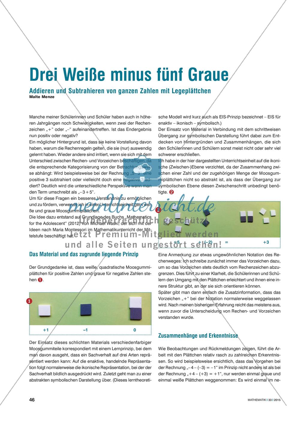 Drei Weiße minus fünf Graue - Addieren und Subtrahieren von ganzen Zahlen mit Legeplättchen Preview 1