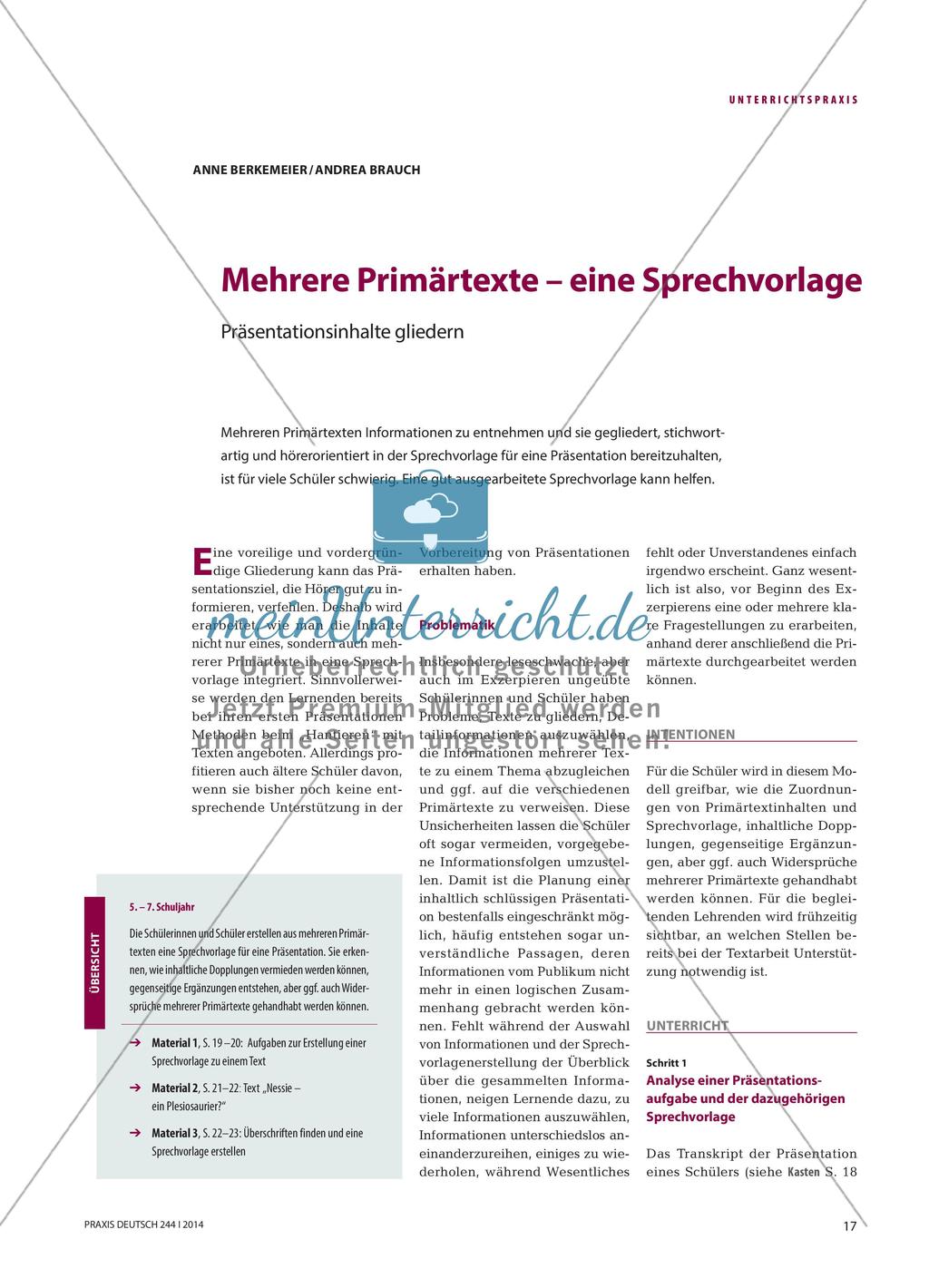 Mehrere Primärtexte – eine Sprechvorlage: Präsentationsinhalte gliedern Preview 1