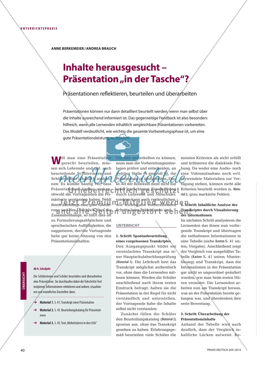 Inhalte herausgesucht – Präsentation „in der Tasche“?: Präsentationen reflektieren, beurteilen und überarbeiten Preview 1
