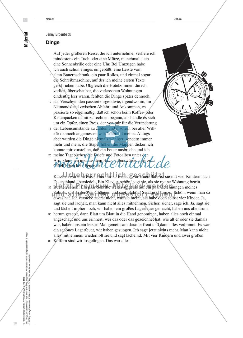 Dinge behalten, verlieren, erinnern - Lern- und Leistungsaufgaben zu autobiografischer Kurzprosa Preview 5