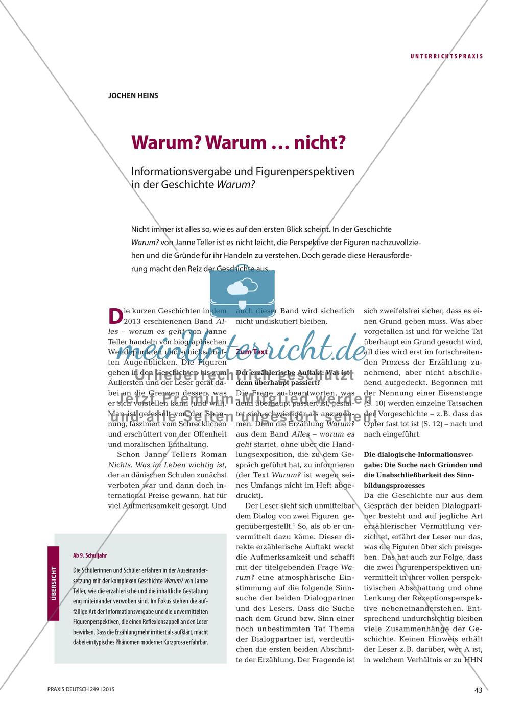 Warum? Warum … nicht? - Informationsvergabe und Figurenperspektiven in der Geschichte Warum? Preview 1