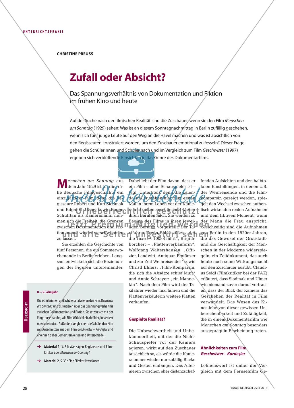 Zufall oder Absicht? - Das Spannungsverhältnis von Dokumentation und Fiktion im frühen Kino und heute Preview 1