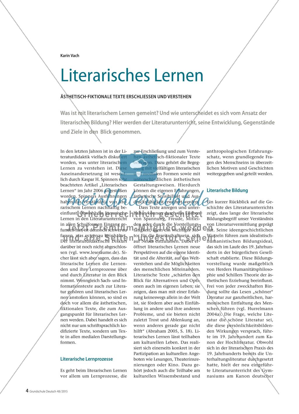 Literarisches Lernen - Ästhetisch-fiktionale Texte erschliessen und verstehen Preview 1