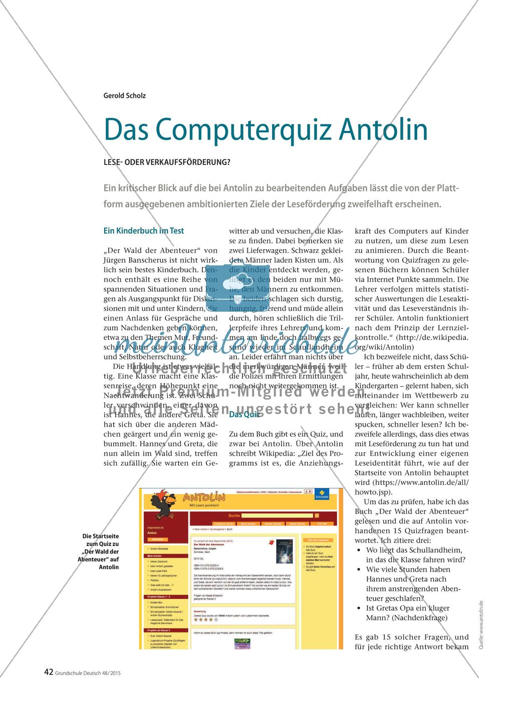 Das Computerquiz Antolin - Lese- oder Verkaufsförderung? Preview 1