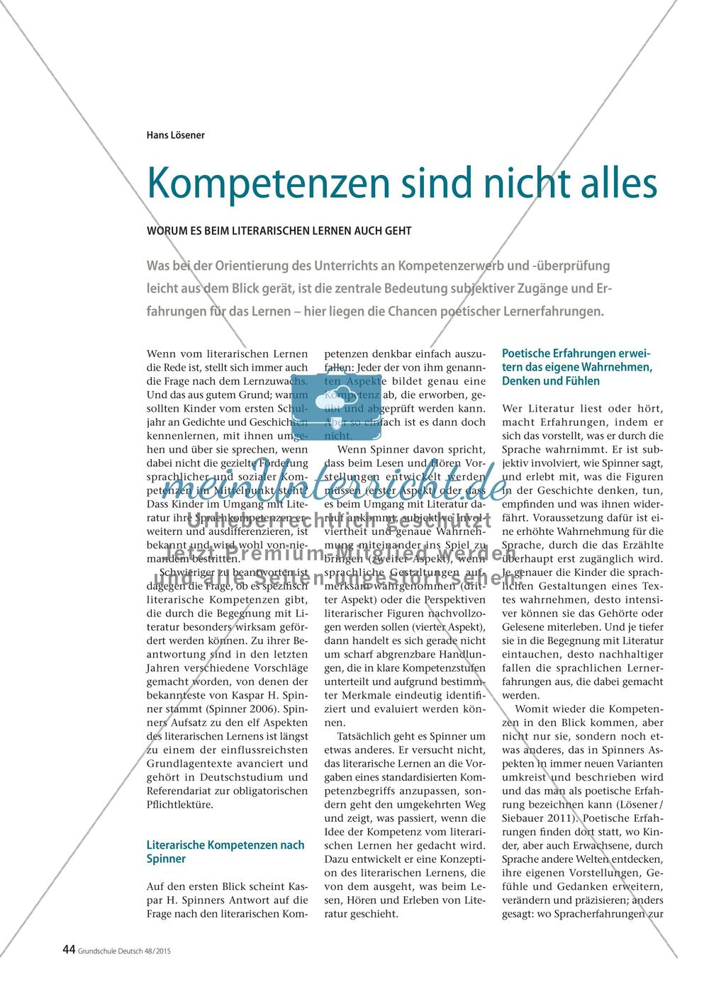 Kompetenzen sind nicht alles - Worum es beim Literarischen Lernen auch geht Preview 1