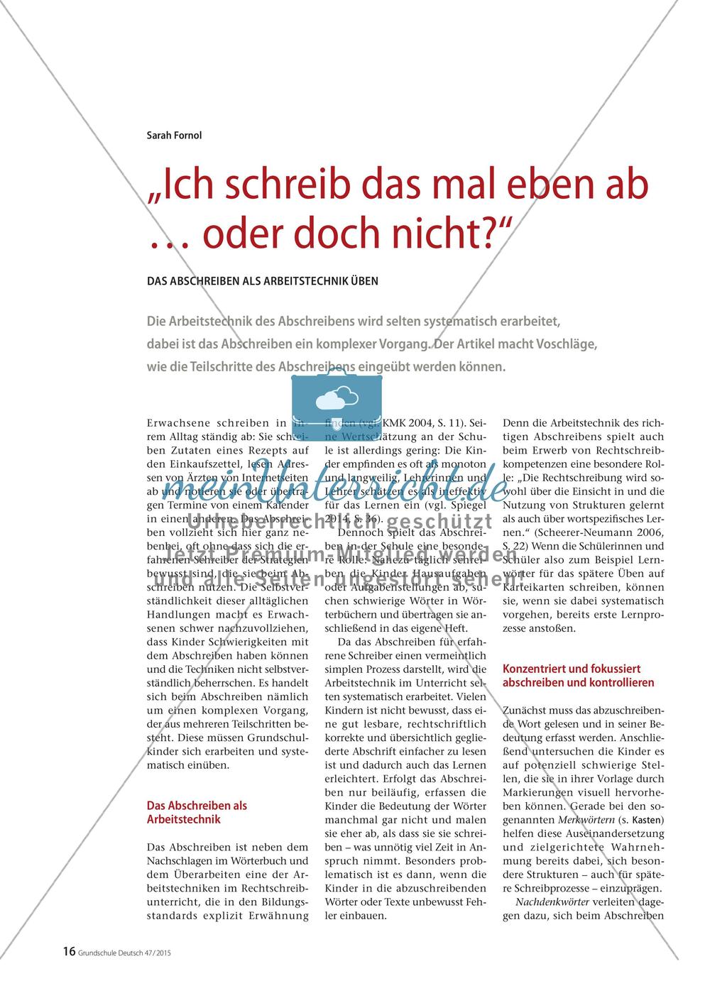 „Ich schreib das mal eben ab … oder doch nicht?“ - Das Abschreiben als Arbeitstechnik üben Preview 1