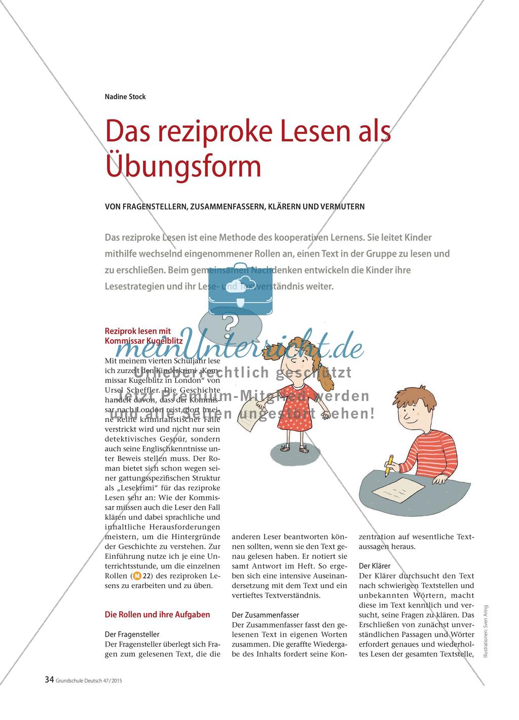 Das reziproke Lesen als Übungsform - Von Fragenstellern, Zusammenfassern, Klärern und Vermutern Preview 1