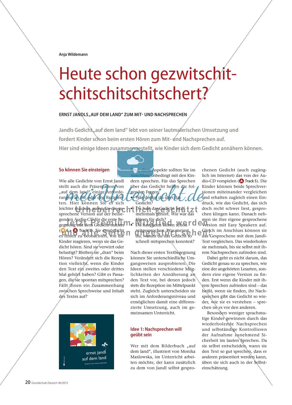 Heute schon gezwitschitschitschitschitschert? - Ernst Jandls „Auf dem Land“ zum mit- und nachsprechen Preview 1