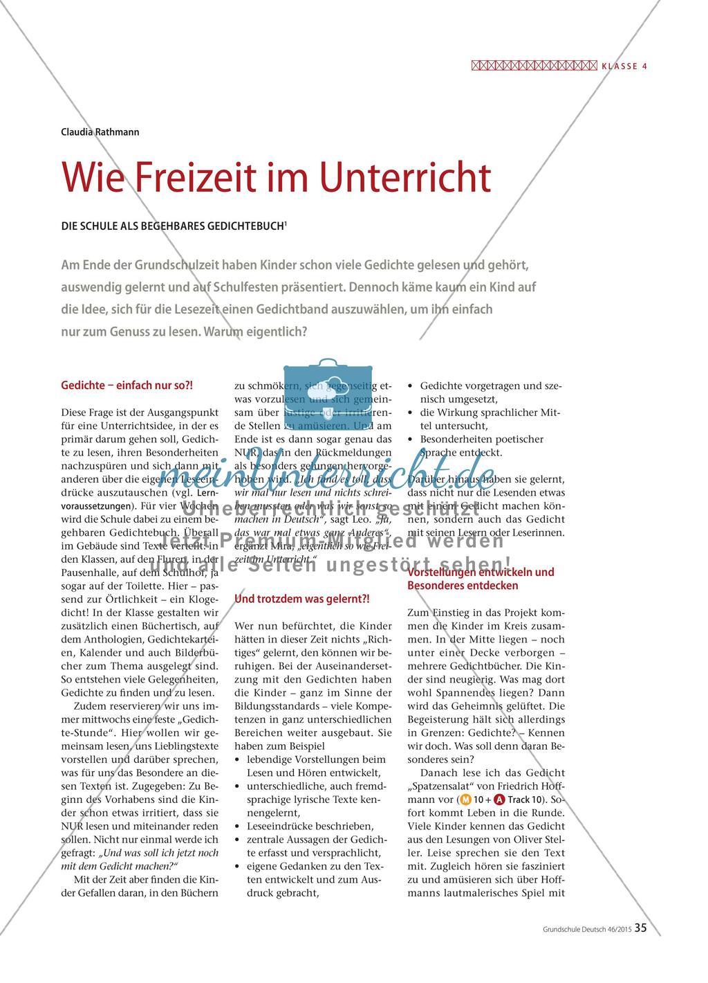 Wie Freizeit im Unterricht - Die Schule als begehbares Gedichtebuch Preview 1