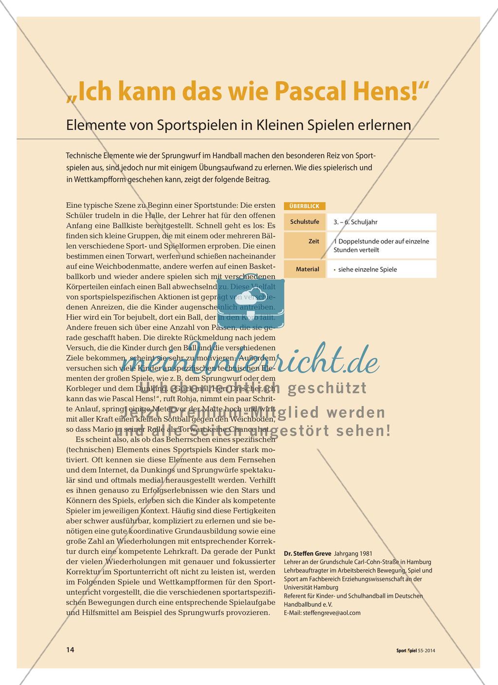 „Ich kann das wie Pascal Hens!“ - Elemente von Sportspielen in Kleinen Spielen erlernen Preview 1