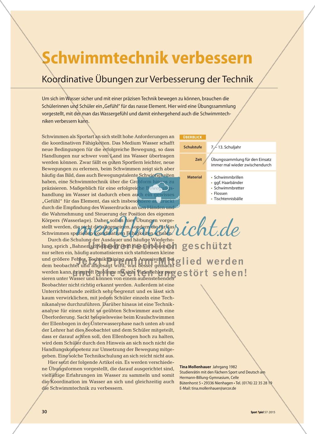 Schwimmtechnik verbessern - Koordinative Übungen zur Verbesserung der Technik Preview 1