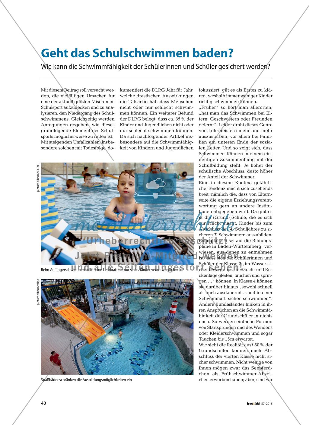 Geht das Schulschwimmen baden? - Wie kann die Schwimmfähigkeit der Schülerinnen und Schüler gesichert werden? Preview 1