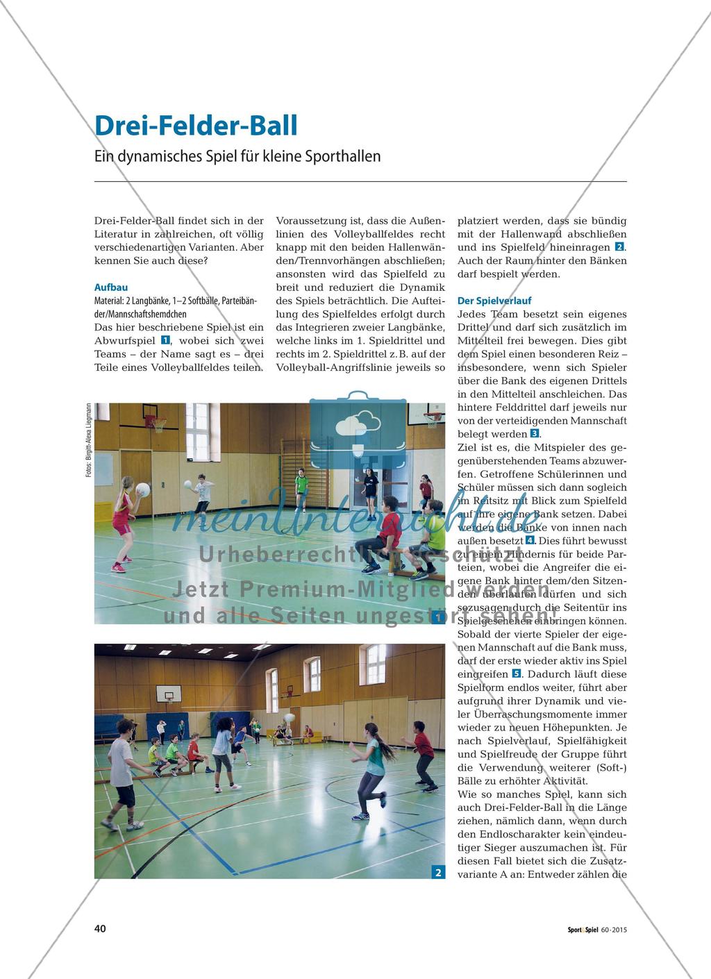 Drei-Felder-Ball - Ein dynamisches Spiel für kleine Sporthallen Preview 1