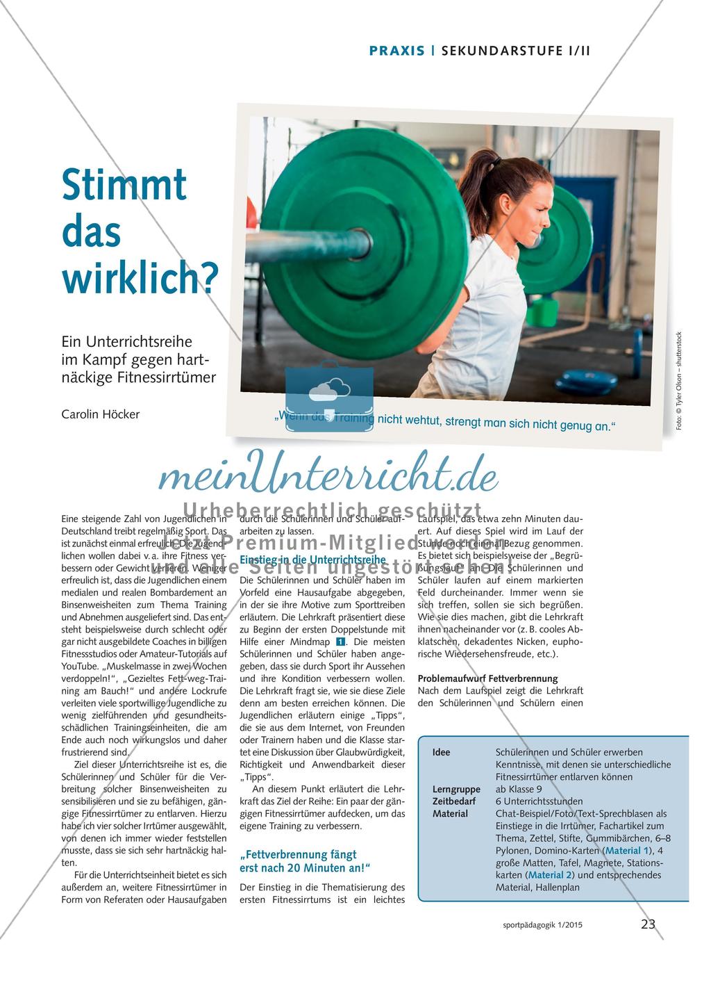 Stimmt das wirklich? - Ein Unterrichtsreihe im Kampf gegen hartnäckige Fitnessirrtümer Preview 1
