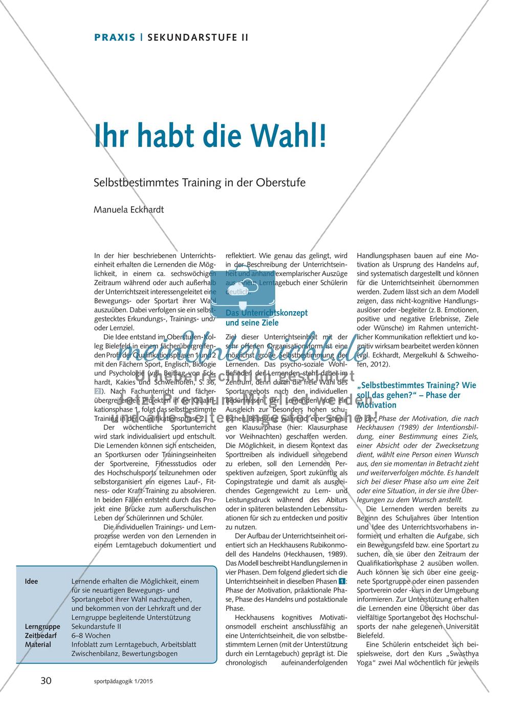 Ihr habt die Wahl! - Selbstbestimmtes Training in der Oberstufe Preview 1
