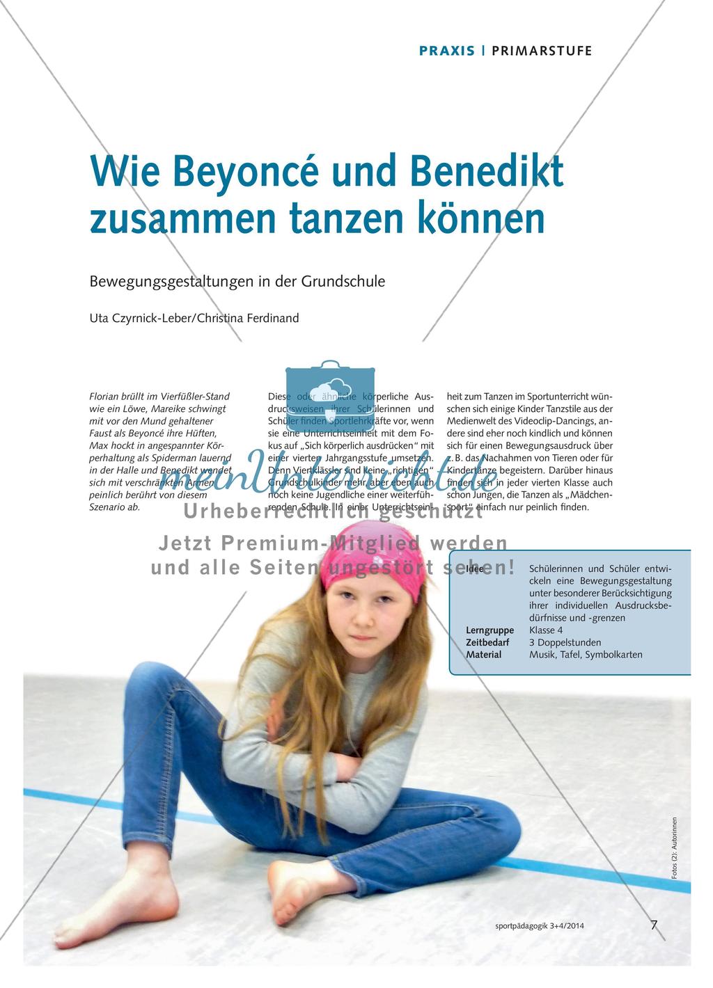 Wie Beyoncé und Benedikt zusammen tanzen können - Bewegungsgestaltungen in der Grundschule Preview 1