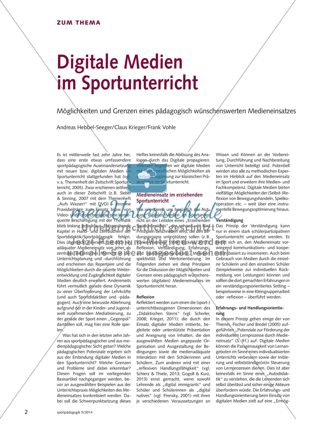 Digitale Medien im Sportunterricht - Möglichkeiten und Grenzen eines pädagogisch wünschenswerten Medieneinsatzes Preview 1