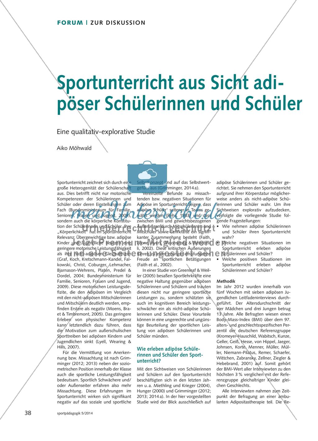Sportunterricht aus Sicht adipöser Schülerinnen und Schüler - Eine qualitativ-explorative Studie Preview 1