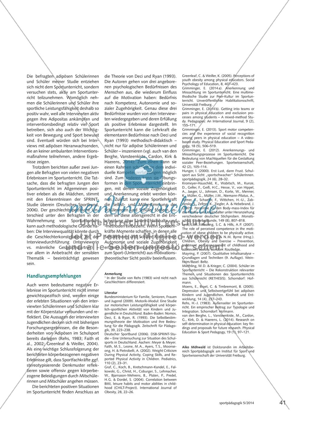 Sportunterricht aus Sicht adipöser Schülerinnen und Schüler - Eine qualitativ-explorative Studie Preview 4
