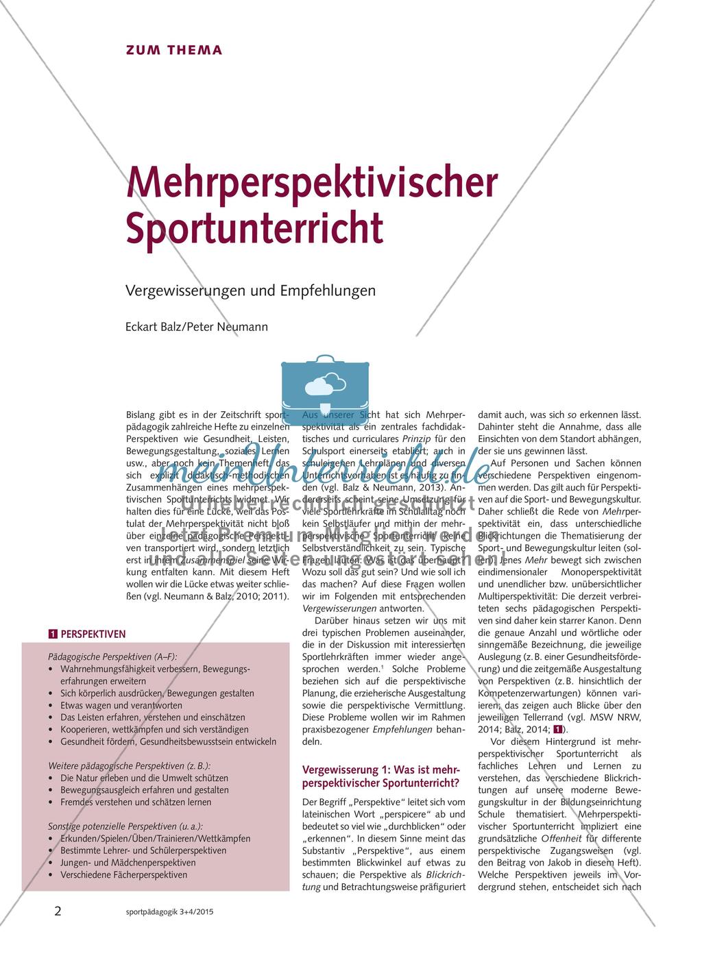 Mehrperspektivischer Sportunterricht - Vergewisserungen und Empfehlungen Preview 1