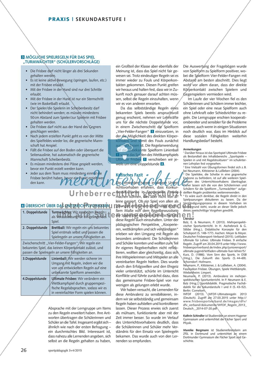 Das Mit- und Gegeneinander im Sportunterricht selbst ständig regeln - Über die Ambivalenz von Sportspielen am Beispiel Frisbee Preview 4