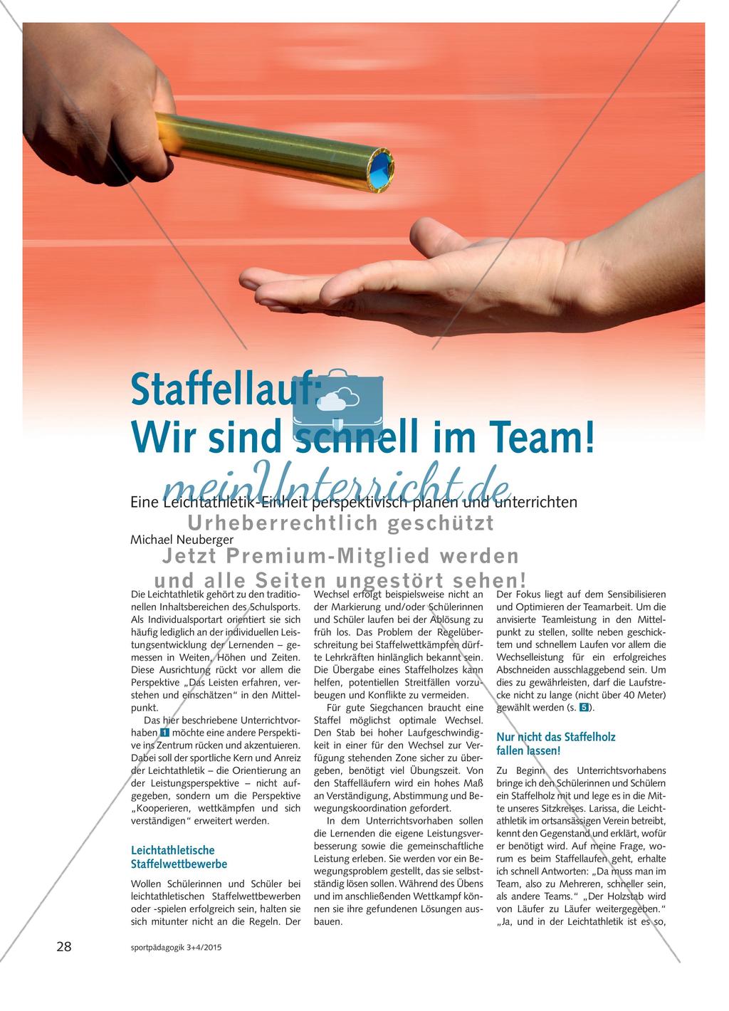 Staffellauf: Wir sind schnell im Team! - Eine Leichtathletik-Einheit perspektivisch planen und unterrichten Preview 1