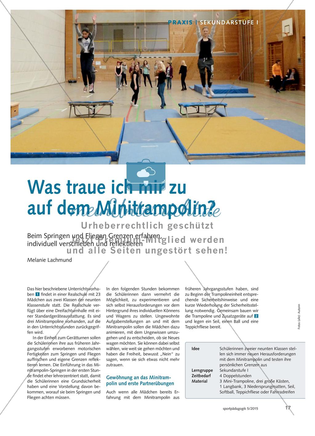 Was traue ich mir zu auf dem Minitrampolin? - Beim Springen und Fliegen Grenzen erfahren, individuell verschieben und reflektieren Preview 1