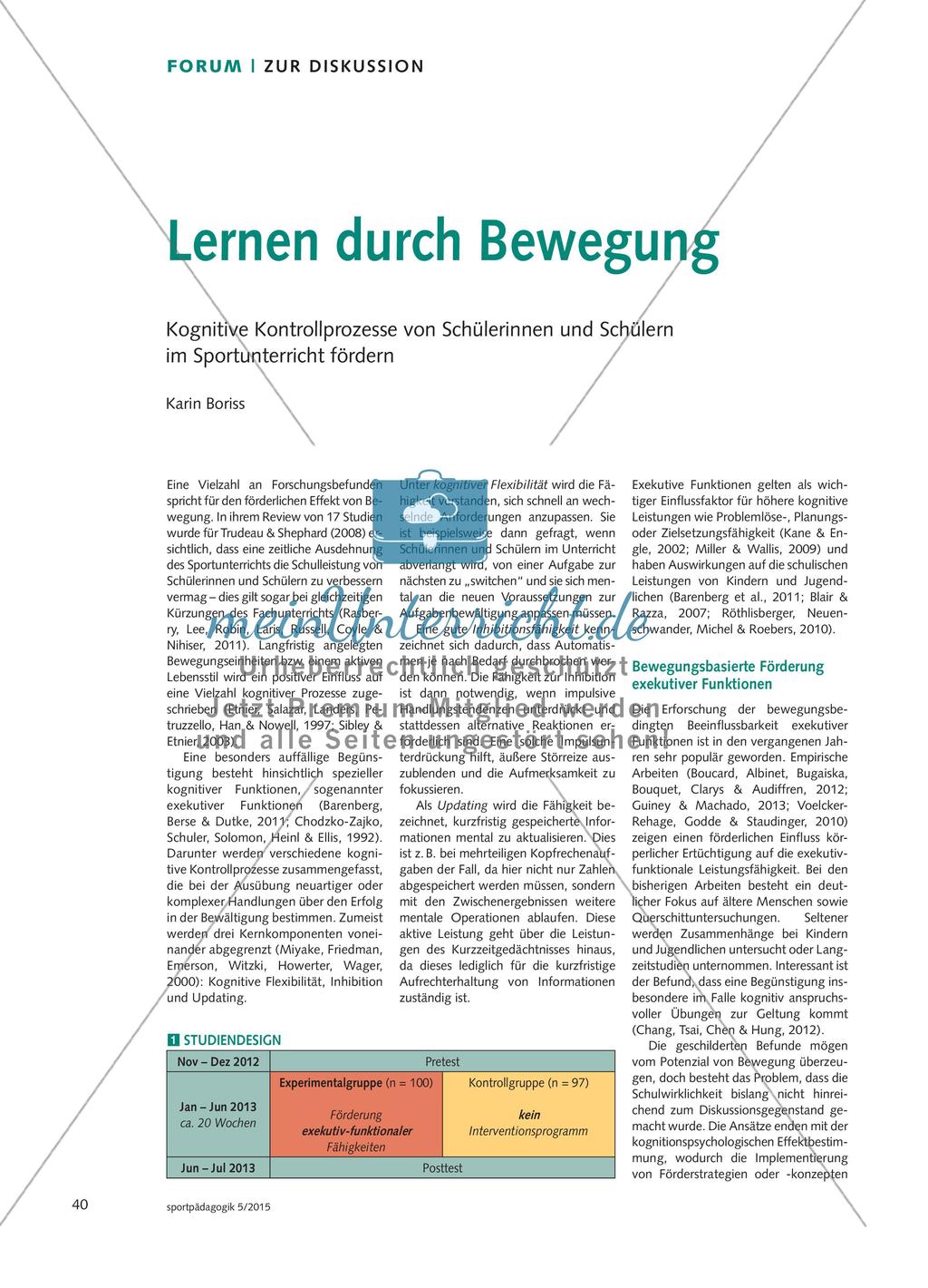 Lernen durch Bewegung - Kognitive Kontrollprozesse von Schülerinnen und Schülern im Sportunterricht fördern Preview 1