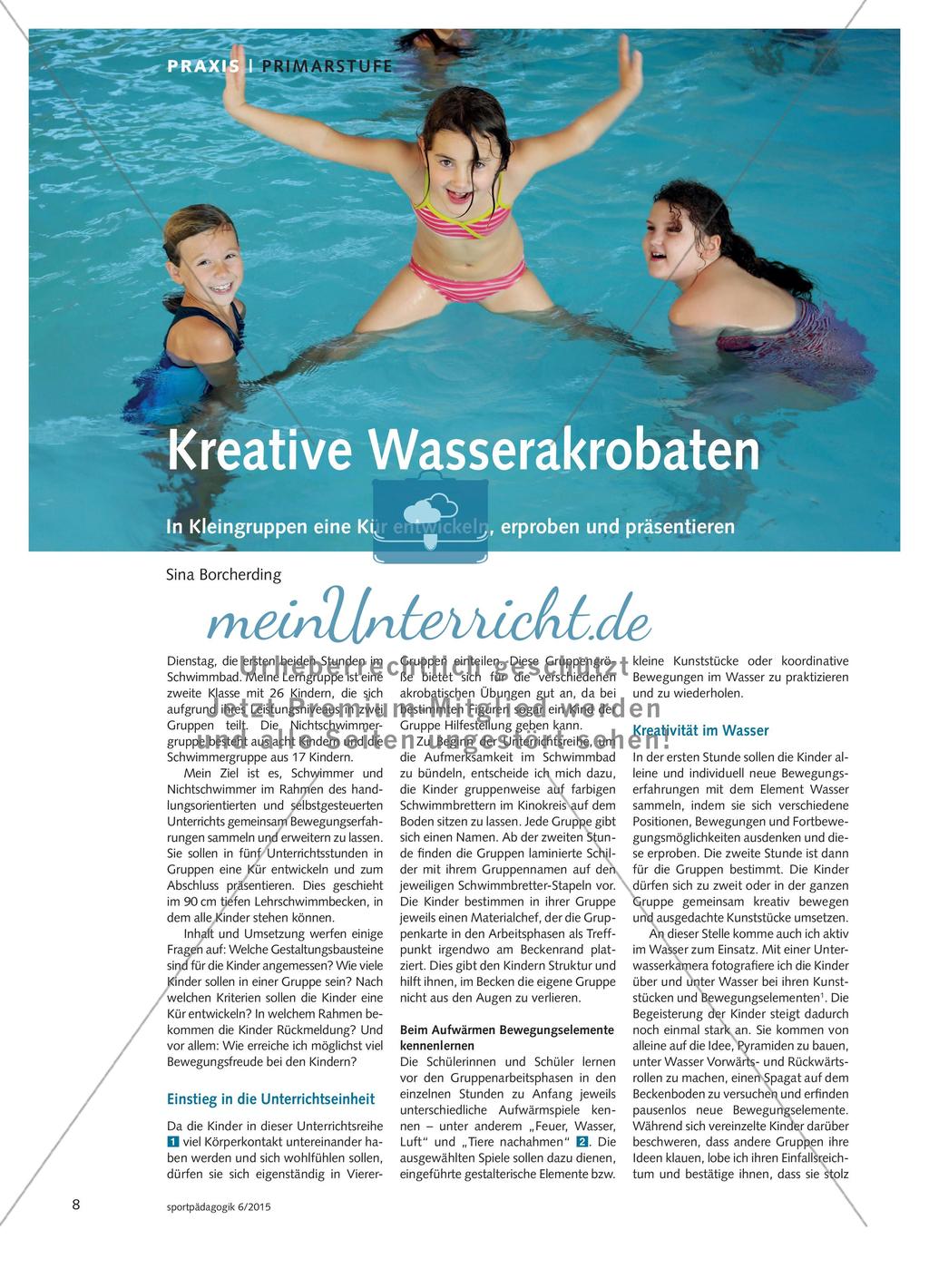 Kreative Wasserakrobaten - In Kleingruppen eine Kür entwickeln, erproben und präsentieren Preview 1
