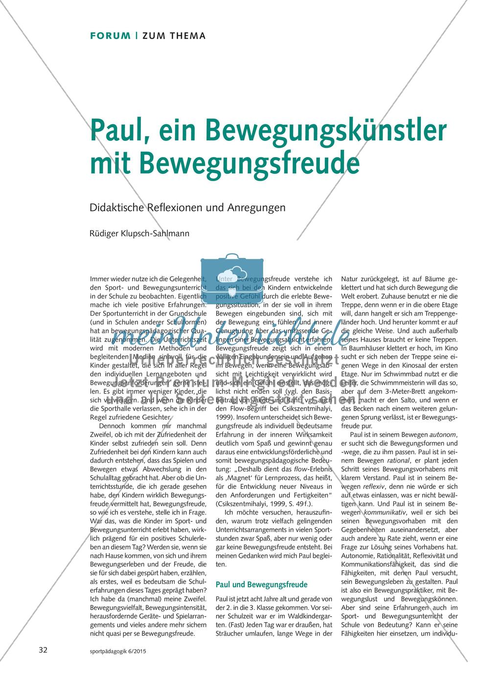 Paul, ein Bewegungskünstler mit Bewegungsfreude - Didaktische Reflexionen und Anregungen Preview 1