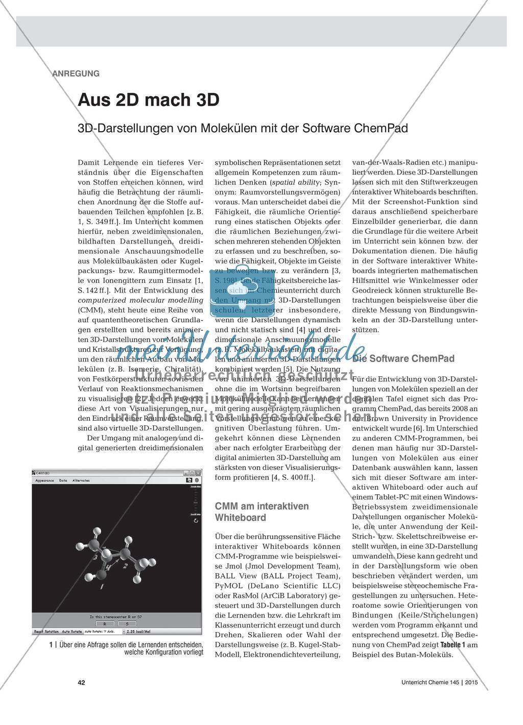 Aus 2D mach 3D - 3D-Darstellungen von Molekülen mit der Software ChemPad Preview 1