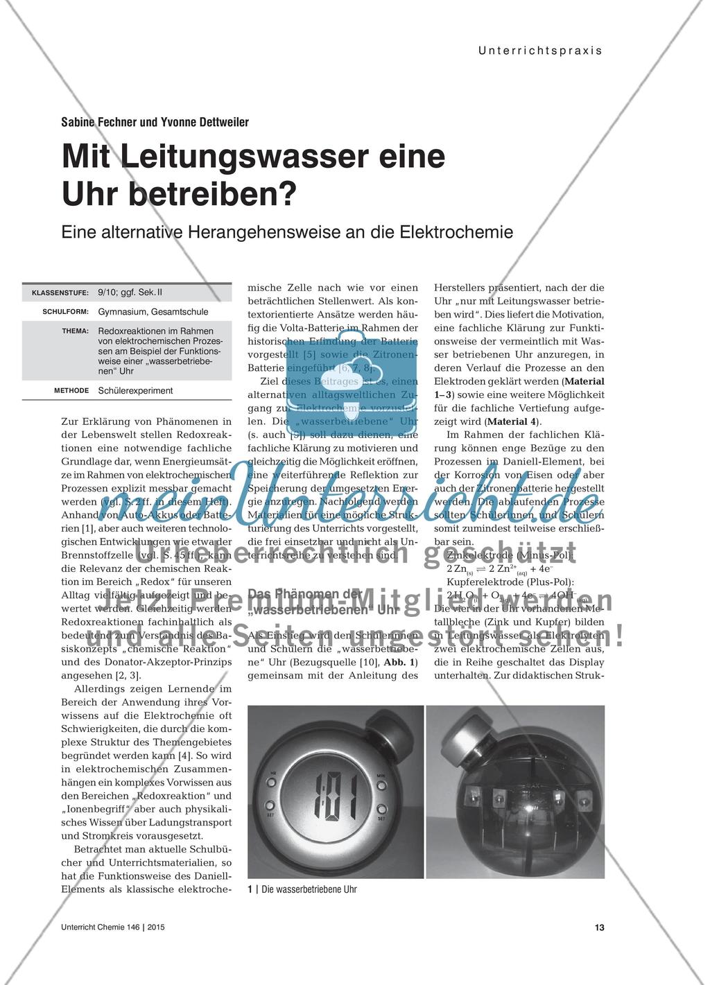 Mit Leitungswasser eine Uhr betreiben? - Eine alternative Herangehensweise an die Elektrochemie Preview 1