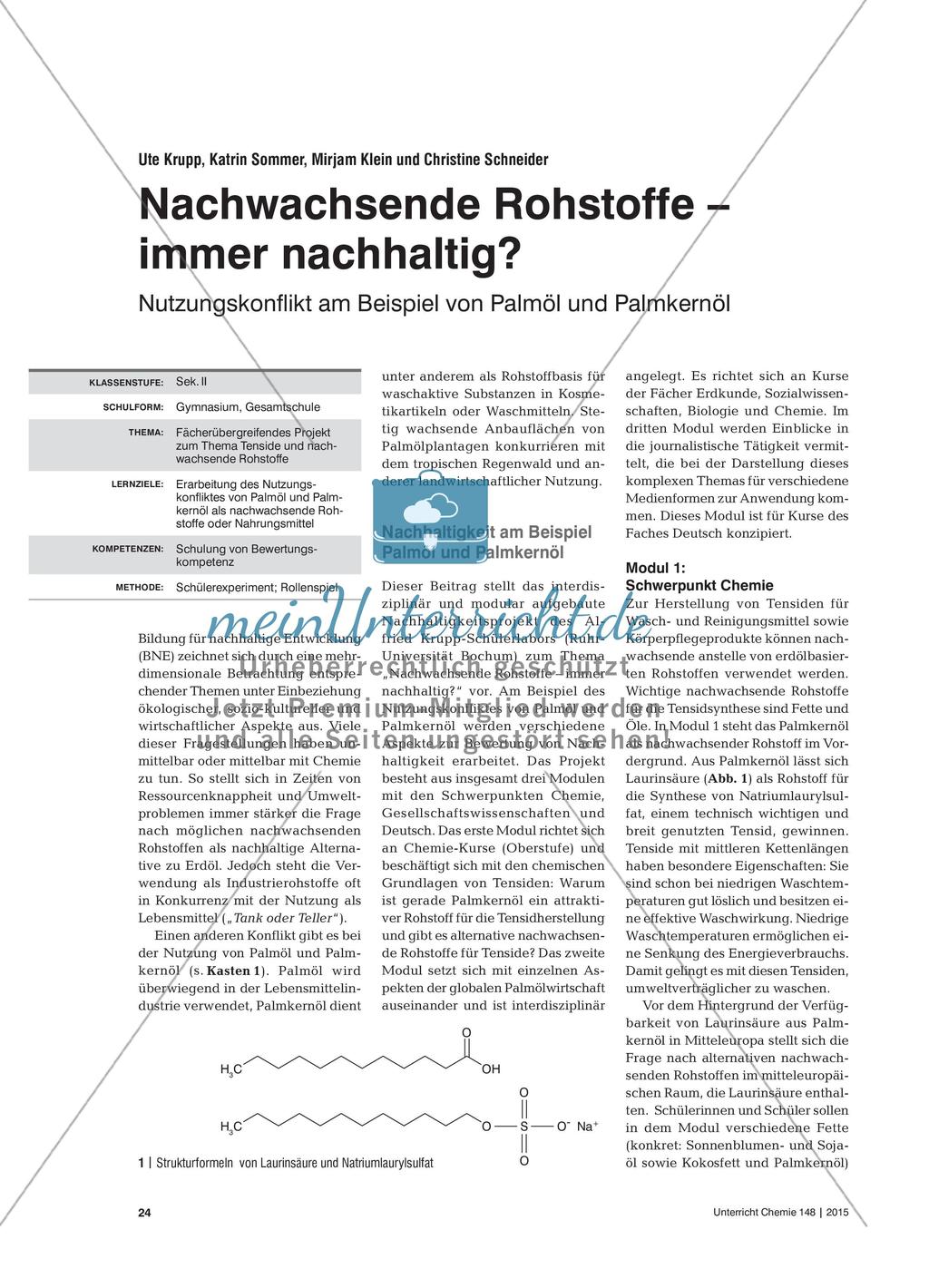 Nachwachsende Rohstoffe – immer nachhaltig?: Nutzungskonflikt am Beispiel von Palmöl und Palmkernöl Preview 1