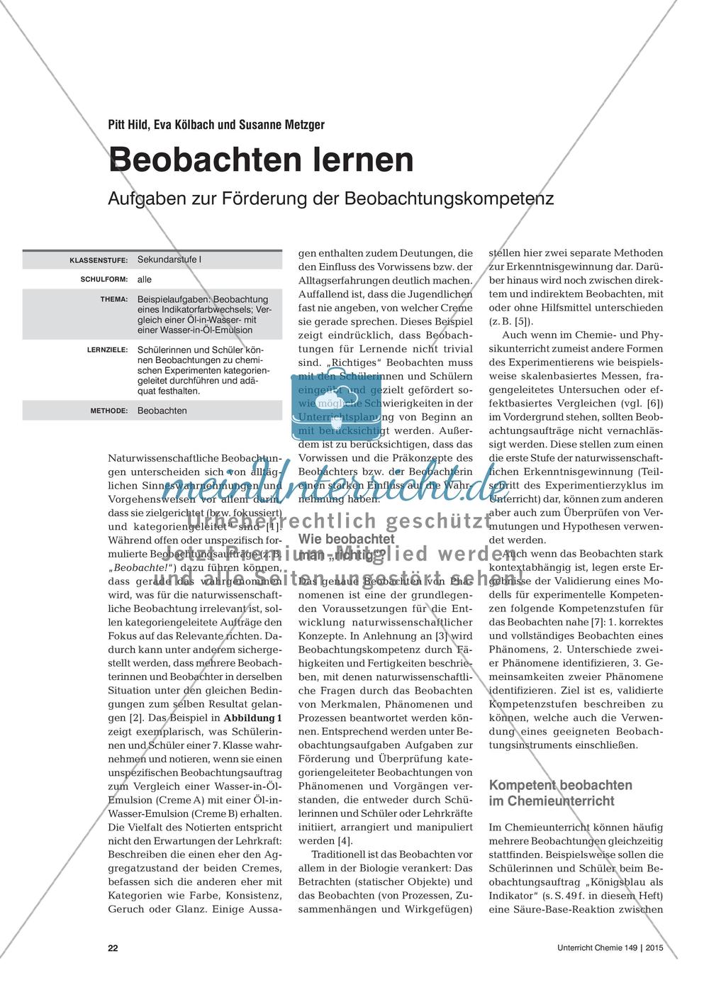 Beobachten lernen - Aufgaben zur Förderung der Beobachtungskompetenz Preview 1