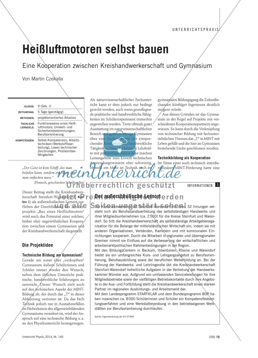 Heißluftmotoren selbst bauen - Eine Kooperation zwischen Kreishandwerkerschaft und Gymnasium Preview 1