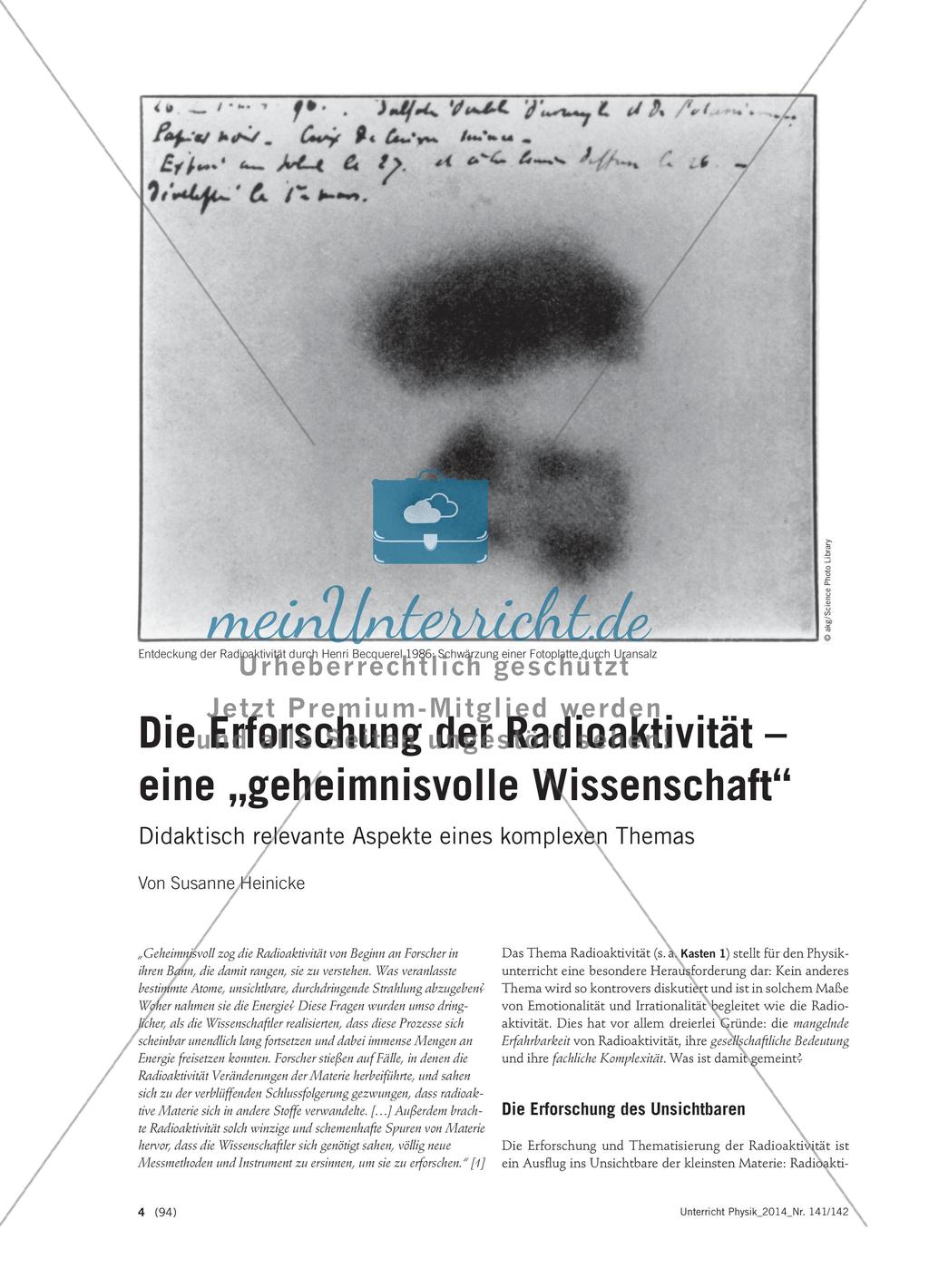 Die Erforschung der Radioaktivität – eine „geheimnisvolle Wissenschaft“: Didaktisch relevante Aspekte eines komplexen Themas Preview 1