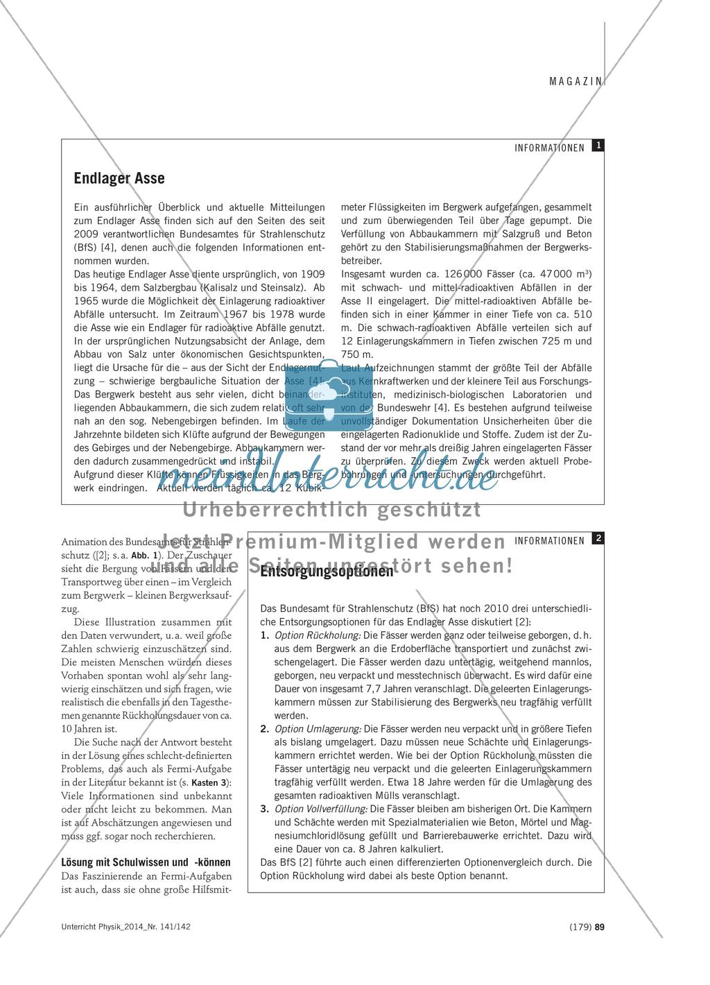 Wie lange dauert die Leerung des Endlagers Asse? - Eine Fermiaufgabe für die Sekundarstufe I Preview 2