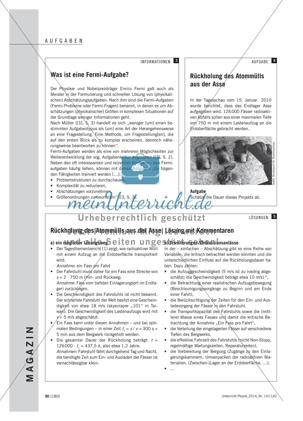 Wie lange dauert die Leerung des Endlagers Asse? - Eine Fermiaufgabe für die Sekundarstufe I Preview 3