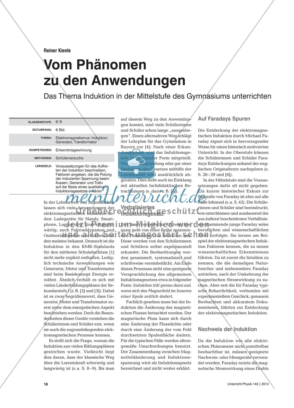 Vom Phänomen zu den Anwendungen - Das Thema Induktion in der Mittelstufe des Gymnasiums unterrichten Preview 1