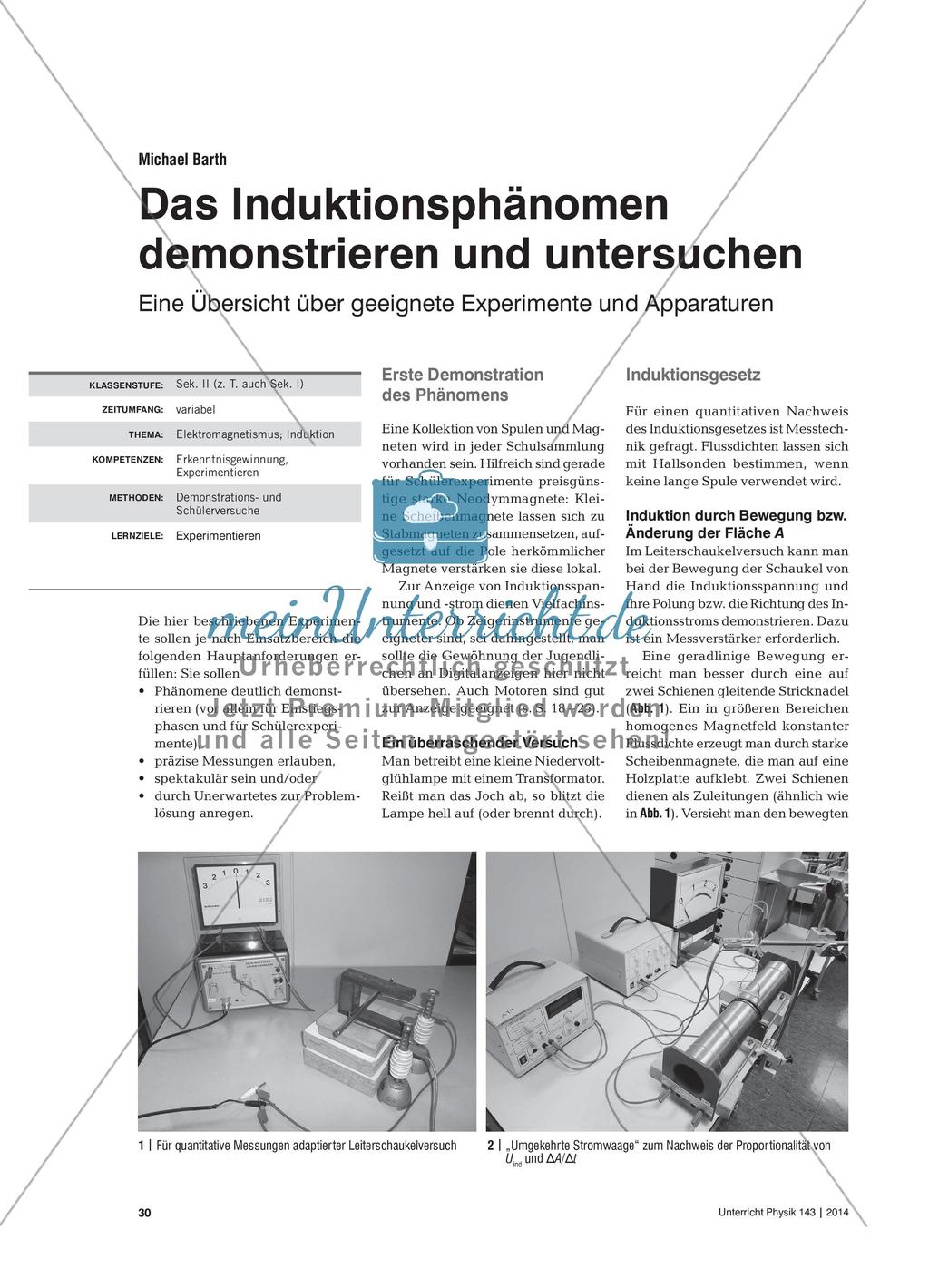 Das Induktionsphänomen demonstrieren und untersuchen - Eine Übersicht über geeignete Experimente und Apparaturen Preview 1