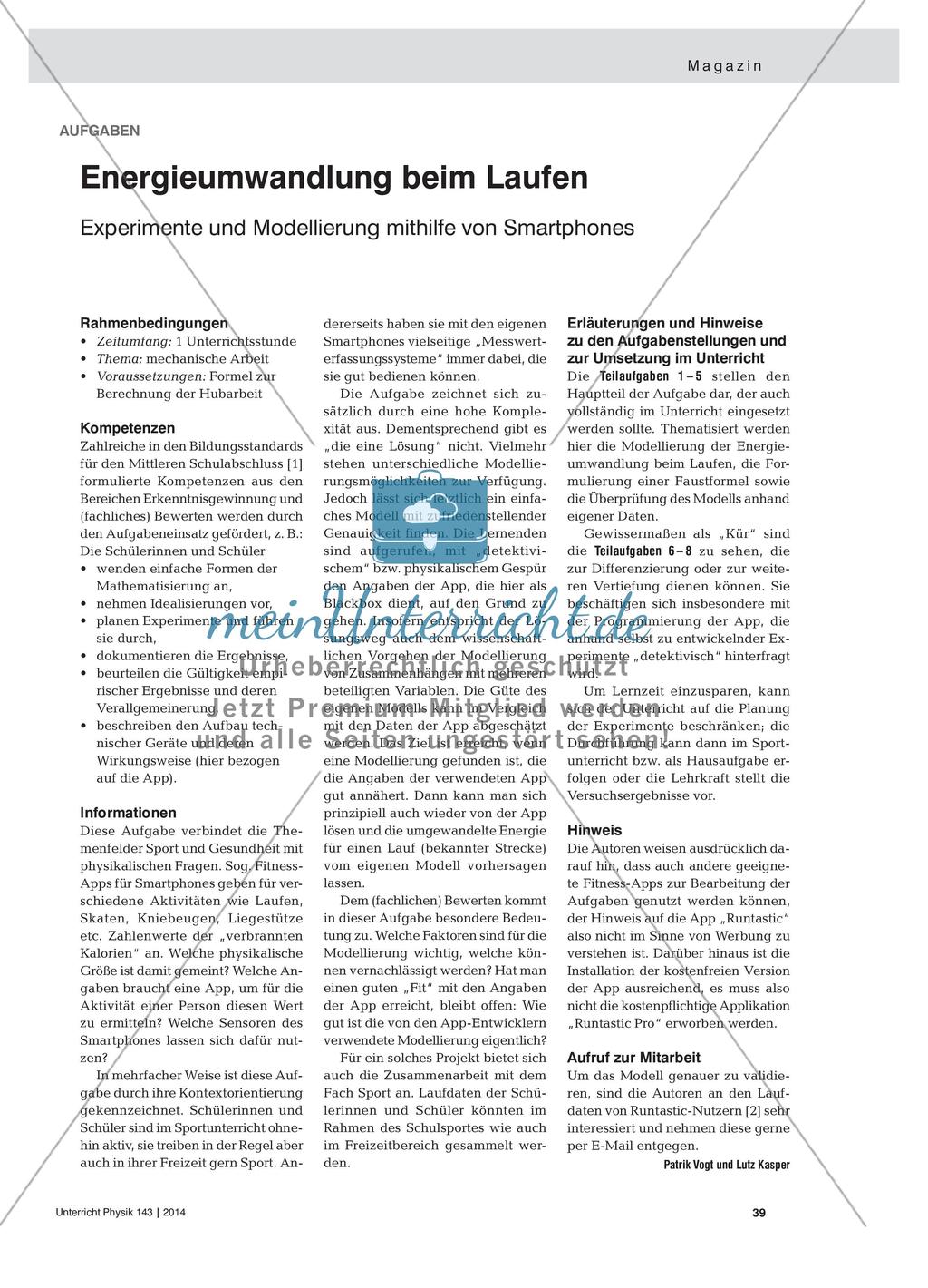 Energieumwandlung beim Laufen - Experimente und Modellierung mithilfe von Smartphones Preview 1