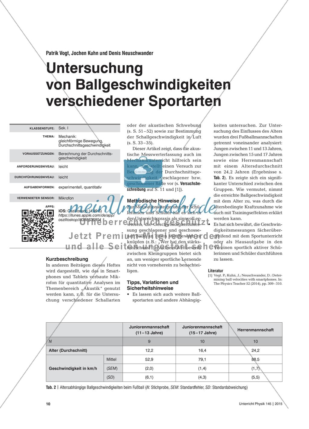 Untersuchung von Ballgeschwindigkeiten verschiedener Sportarten Preview 1