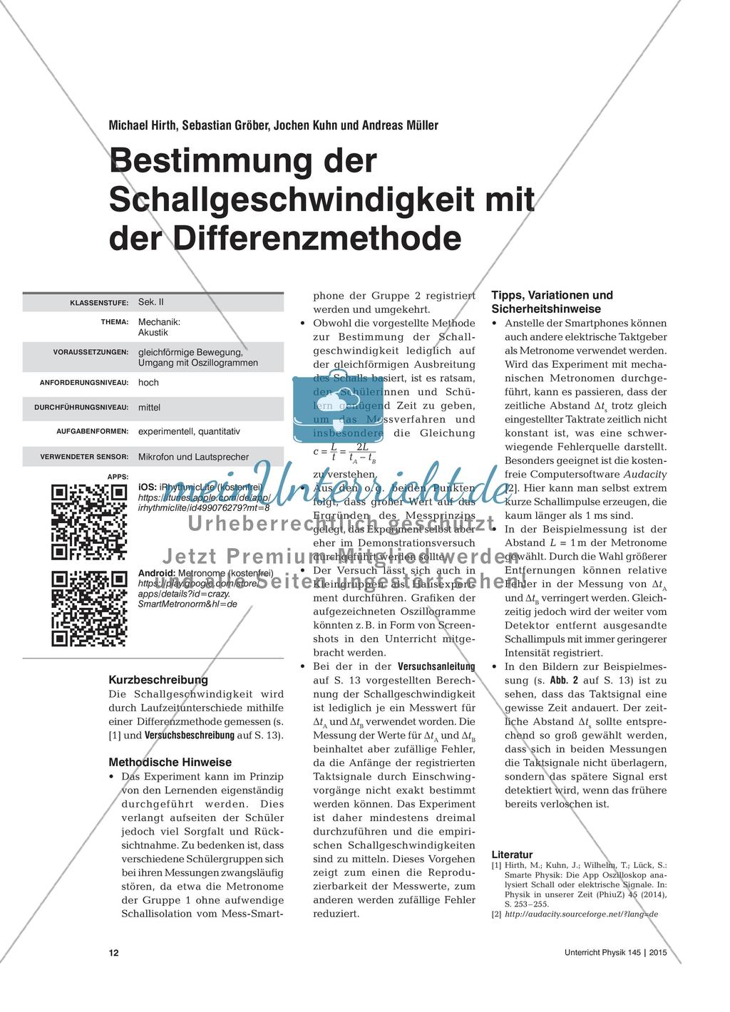 Bestimmung der Schallgeschwindigkeit mit der Differenzmethode Preview 1